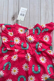 Western horse shoes & daisy flutter sleeve top & lace trim shorts girls boutique set XCH04070 A8S7