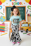 Back to school aqua pencils top & cow bell bottom girls boutique sets DLH2508 (A8S1)