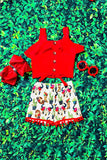 Western red top & bull skull ,boots shorts girls boutique set DLH2356 (A3S6)