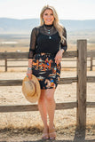 Western cowboy print black mini women's boutique skirt Southern Stitch XCH17176