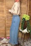 Western washed denim ruffled wide leg women's boutique jeans Southern Stitch XCH17284
