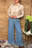 Western washed denim ruffled wide leg women's boutique jeans Southern Stitch XCH17284