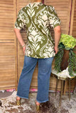 Chic olive green floral puff sleeve women's boutique top w/lace trim Southern Stitch GJQ17302