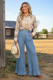 Western washed denim ruffled wide leg women's boutique jeans Southern Stitch XCH17284