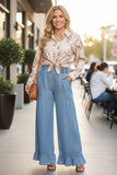 Western washed denim ruffled wide leg women's boutique jeans Southern Stitch XCH17284