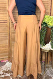 Chic solid color tan tiered wide leg women's boutique pant Southern Stitch XCH17419