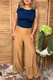 Chic solid color tan tiered wide leg women's boutique pant Southern Stitch XCH17419