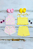 Mix & Match Pink floral & Yellow stripe girl's boutique set (2 sets bundle) DLH2409 (A4S7)