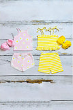 Mix & Match Pink floral & Yellow stripe girl's boutique set (2 sets bundle) DLH2409 (A4S7)