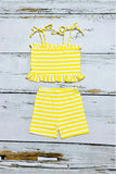 Mix & Match Pink floral & Yellow stripe girl's boutique set (2 sets bundle) DLH2409 (A4S7)