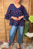 Trendy cherry navy blue women's boutique top Southern Stitch XCH17442 DS3