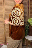 Chic cream floral embroidery brown velvet women's boutique top Southern Stitch XCH17451 FS2