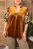 Chic cream floral embroidery brown velvet women's boutique top Southern Stitch XCH17451 FS2