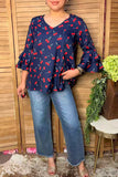 Trendy cherry navy blue women's boutique top Southern Stitch XCH17442 DS3