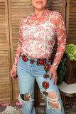 Western pink rose sheer lace women's boutique top Southern Stitch XCH17439