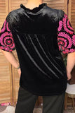 Chic pink floral embroidery black velvet women's boutique top Southern Stitch XCH17313 FS2