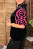 Chic pink floral embroidery black velvet women's boutique top Southern Stitch XCH17313 FS2