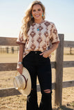 Western tan aztec print drop-shoulder women's boutique top Southern Stitch GJQ17279