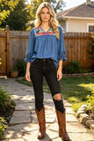 Western floral emboridery soft denim women's boutique top Southern Stitch XCH17473