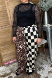 Western half leopard & chckered wide leg women's boutique pant Southern Stitch XCH17356
