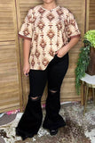 Western tan aztec print drop-shoulder women's boutique top Southern Stitch GJQ17279