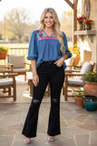 Western floral emboridery soft denim women's boutique top Southern Stitch XCH17473
