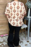 Western tan aztec print drop-shoulder women's boutique top Southern Stitch GJQ17279
