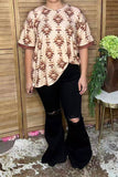 Western tan aztec print drop-shoulder women's boutique top Southern Stitch GJQ17279