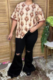 Western tan aztec print drop-shoulder women's boutique top Southern Stitch GJQ17279