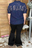 Trendy navy blue lace short sleeve women's boutique top Southern Stitch XCH17382