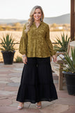 Western olive green burnout floral women's boutique top Southern Stitch GJQ17505 CS10