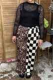 Western half leopard & chckered wide leg women's boutique pant Southern Stitch XCH17356