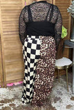 Western half leopard & chckered wide leg women's boutique pant Southern Stitch XCH17356