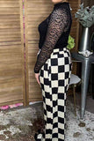 Western half leopard & chckered wide leg women's boutique pant Southern Stitch XCH17356
