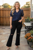 Trendy navy blue lace short sleeve women's boutique top Southern Stitch XCH17382