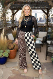 Western half leopard & chckered wide leg women's boutique pant Southern Stitch XCH17356