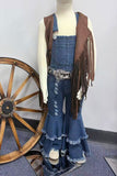 Western cow & rhinestone & studs adjustable girls boutique belt