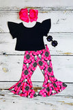 Western black top & bull skull pant girls boutique set XCH0777-18H A5S5