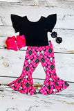 Western black top & bull skull pant girls boutique set XCH0777-18H A5S5