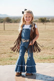 Western adjustable washed blue denim double ruffle girls boutique jeans 250932M A11S8