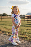 Chic floral & purple one piece girls boutique jumpsuit with waist tie XCH0999-24H (A1S4)