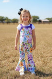 Chic floral & purple one piece girls boutique jumpsuit with waist tie XCH0999-24H (A1S4)