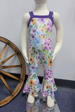 Chic floral & purple one piece girls boutique jumpsuit with waist tie XCH0999-24H (A1S4)