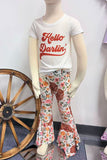 Western "HELLO DARLIN" bulls & floral print girls boutique set XCH0333-20H (A4S9)