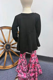 Western black top & bows printed pink pant girls boutique set XCH04040 A3S1