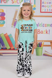 Back to school aqua pencils top & cow bell bottom girls boutique sets DLH2508 (A8S1)/BOX FRONT