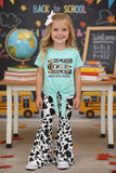 Back to school aqua pencils top & cow bell bottom girls boutique sets DLH2508 (A8S1)/BOX FRONT