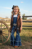 Western adjustable washed blue denim double ruffle girls boutique jeans 250932M A11S8