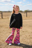 Western black top & bows printed pink pant girls boutique set XCH04040 A3S1