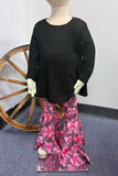 Western black top & bows printed pink pant girls boutique set XCH04040 A3S1
